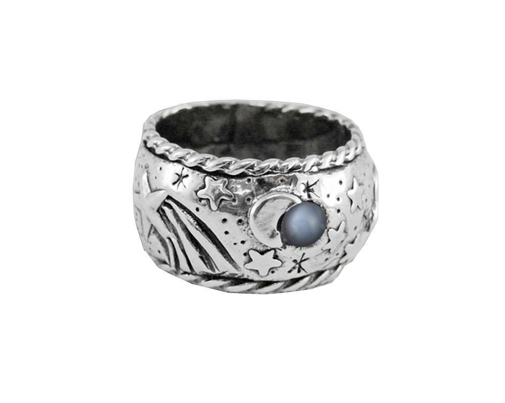 Sterling Silver Memories of a Starry Night Ring With Grey Moonstone Size 7